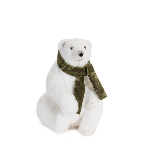 Melrose Plush Polar Bear Figurines with Green Scarves Set